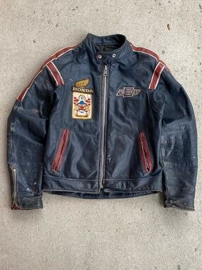 90s Vintage Worn In Honda x Chevrolet Racing Leather Biker Jacket